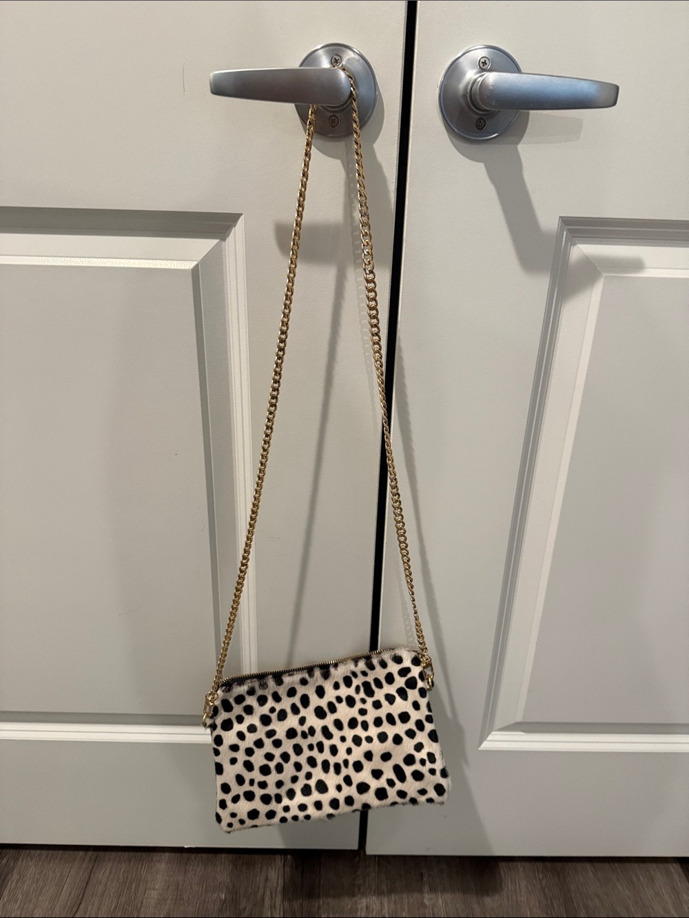 Spotted Faux Fur Crossbody Bag with Gold Chain Strap